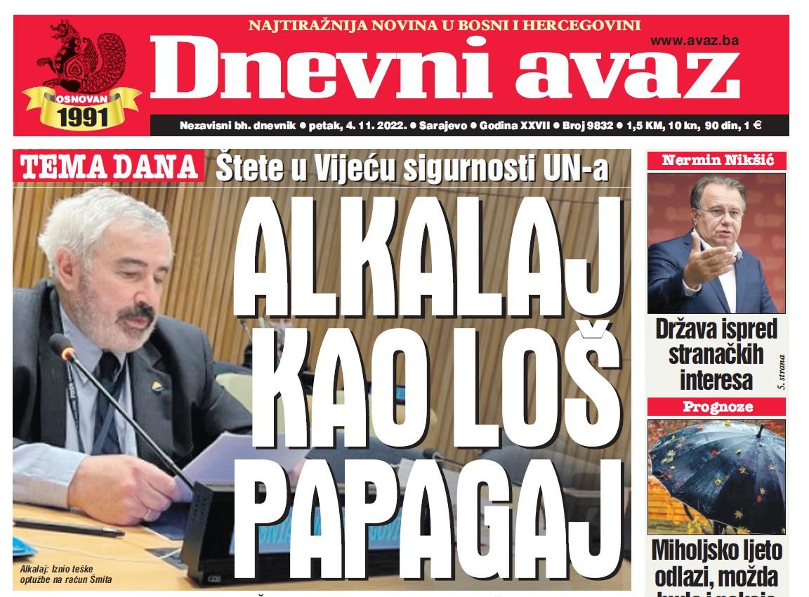 Danas u "Dnevnom avazu" čitajte: Alkalaj kao loš papagaj