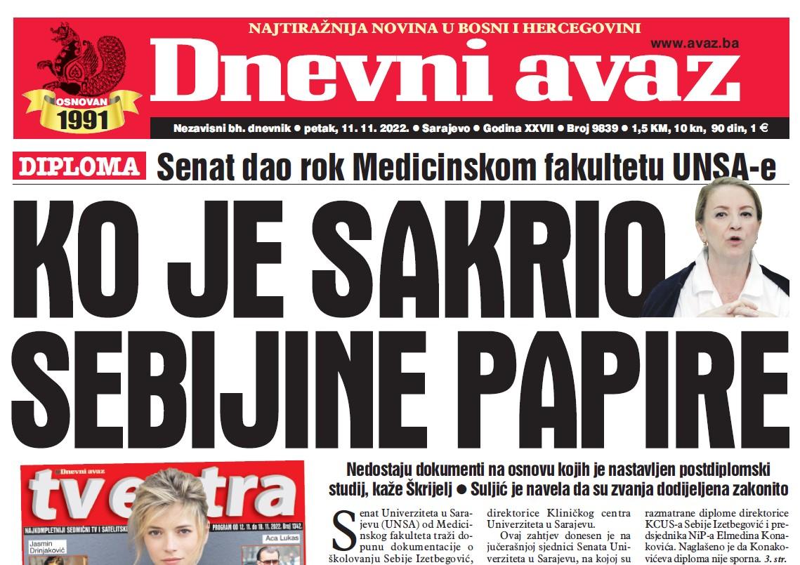 Danas u "Dnevnom avazu" čitajte: Ko je sakrio Sebijine papire