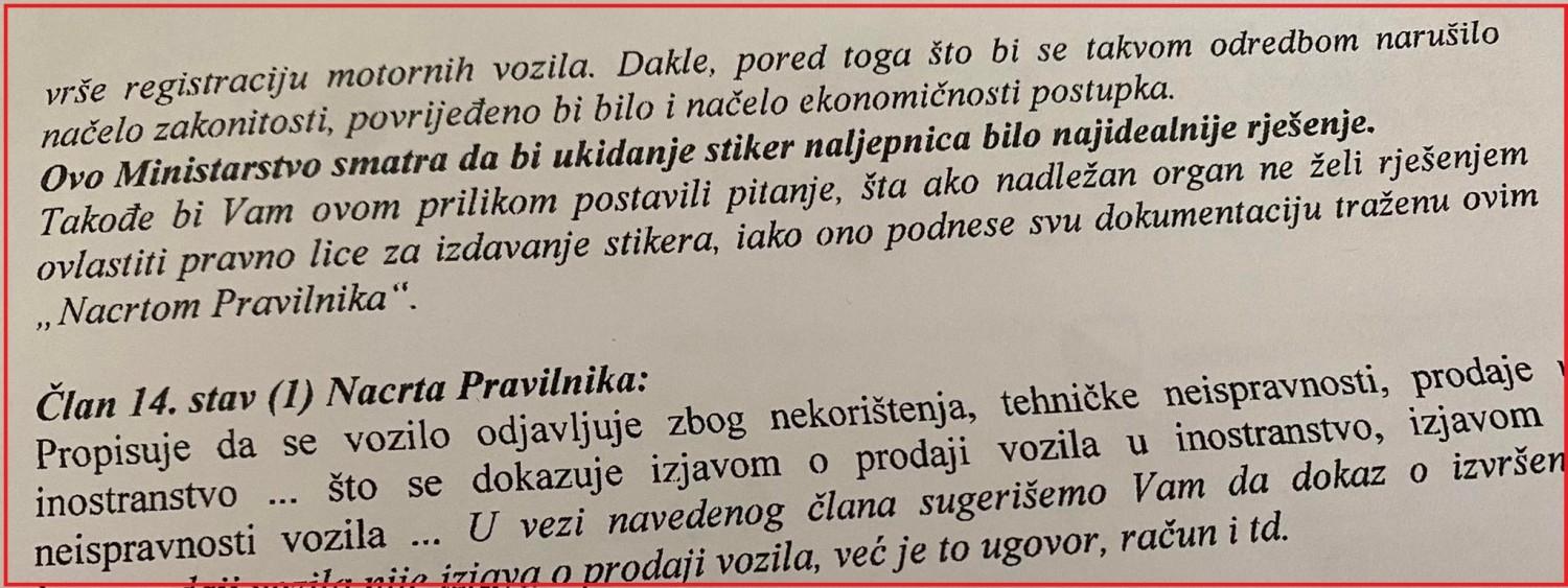 Dio mišljenja MUP-a USK na nacrt Pravilnika - Avaz