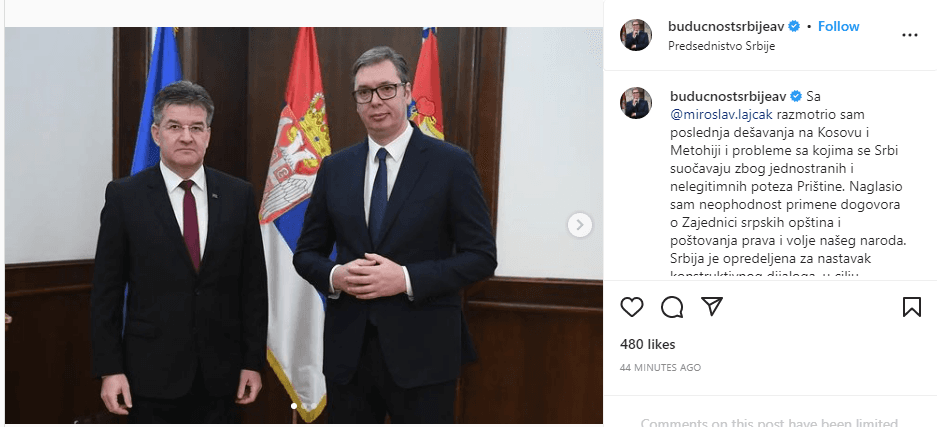 Objava Aleksandra Vučića na Instagramu - Avaz