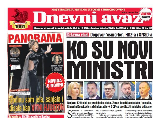 U dvobroju "Dnevnog avaza" čitajte: Ko su novi ministri