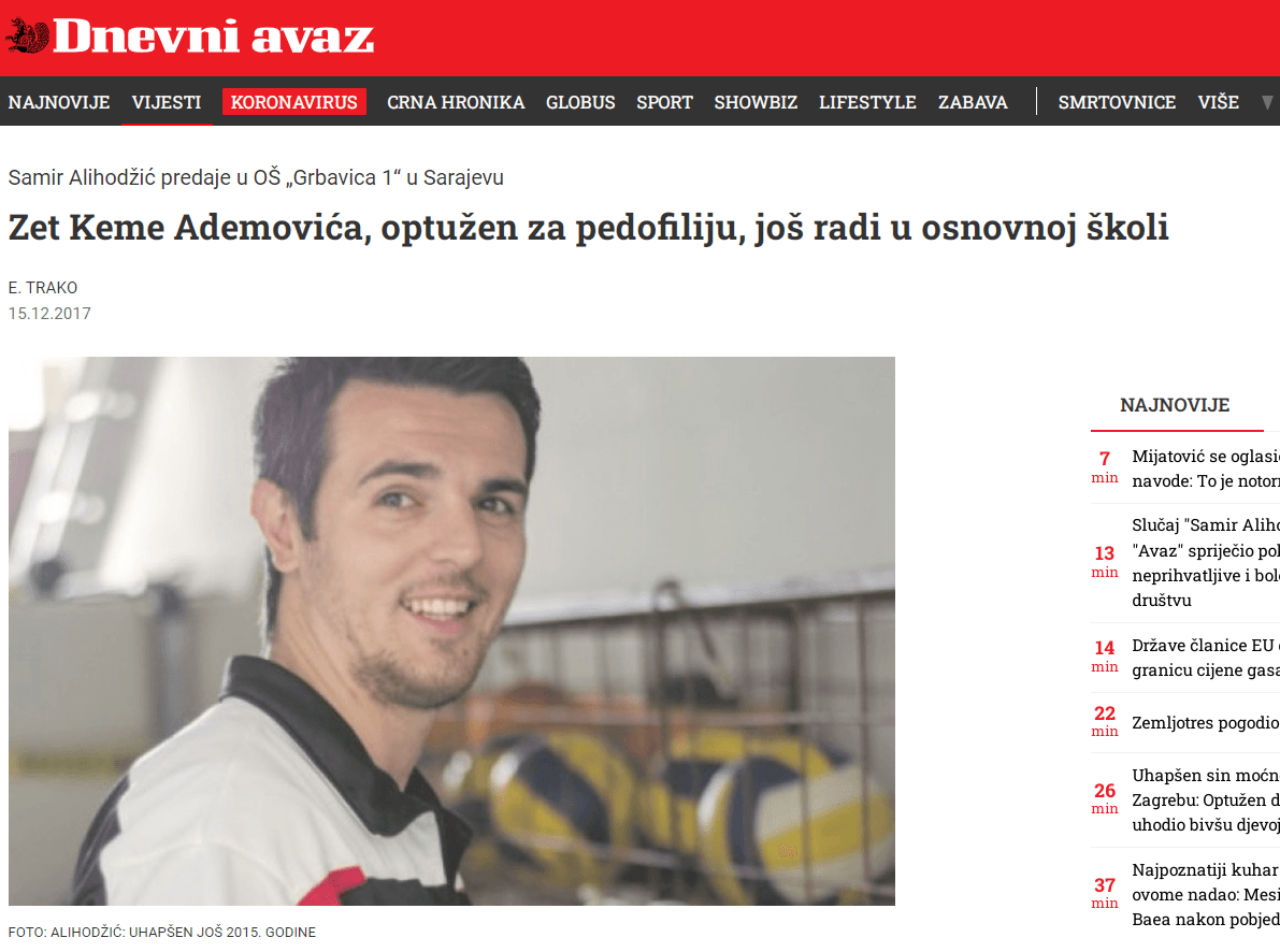 "Avaz" još 2017. godine pisao o nastavniku-pedofilu - Avaz