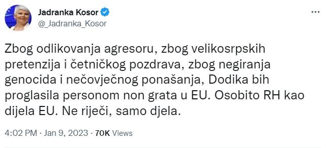 Objava na Twitteru - Avaz