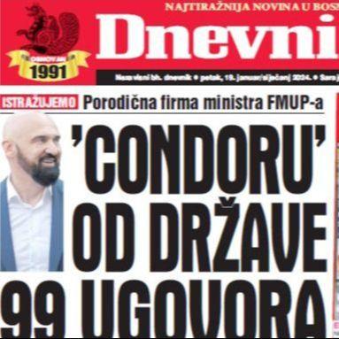 U današnjem "Dnevnom avazu" čitajte: "Condoru" od države 99 ugovora