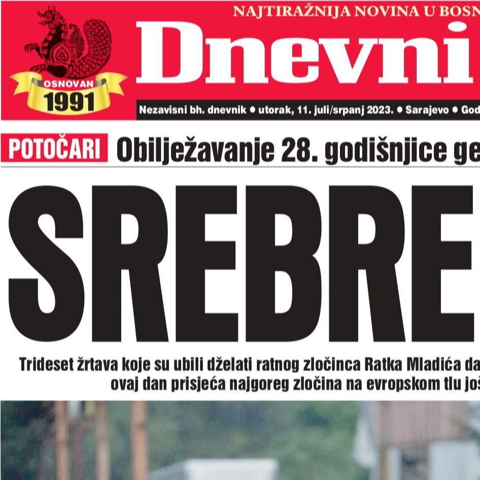 U današnjem "Dnevnom avazu" čitajte: Srebrenica