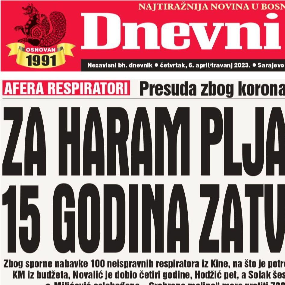 Danas u "Dnevnom avazu" čitajte: Za haram pljačku 15 godina zatvora