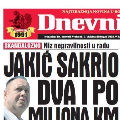 U današnjem "Dnevnom avazu“ čitajte: Jakić sakrio dva i po miliona KM