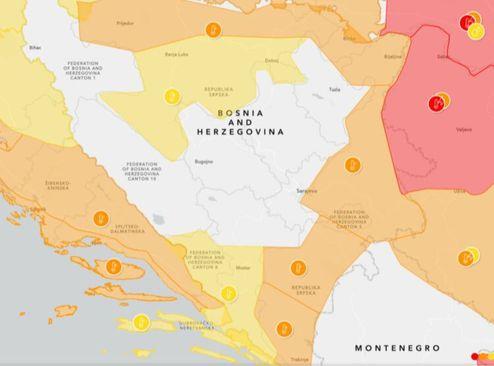 Mapa BiH prema Meteoalarmu - Avaz