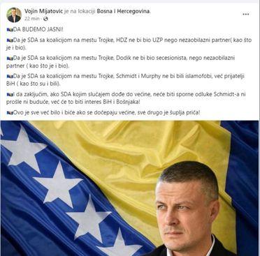 Facebook status Vojina Mijatovića - Avaz