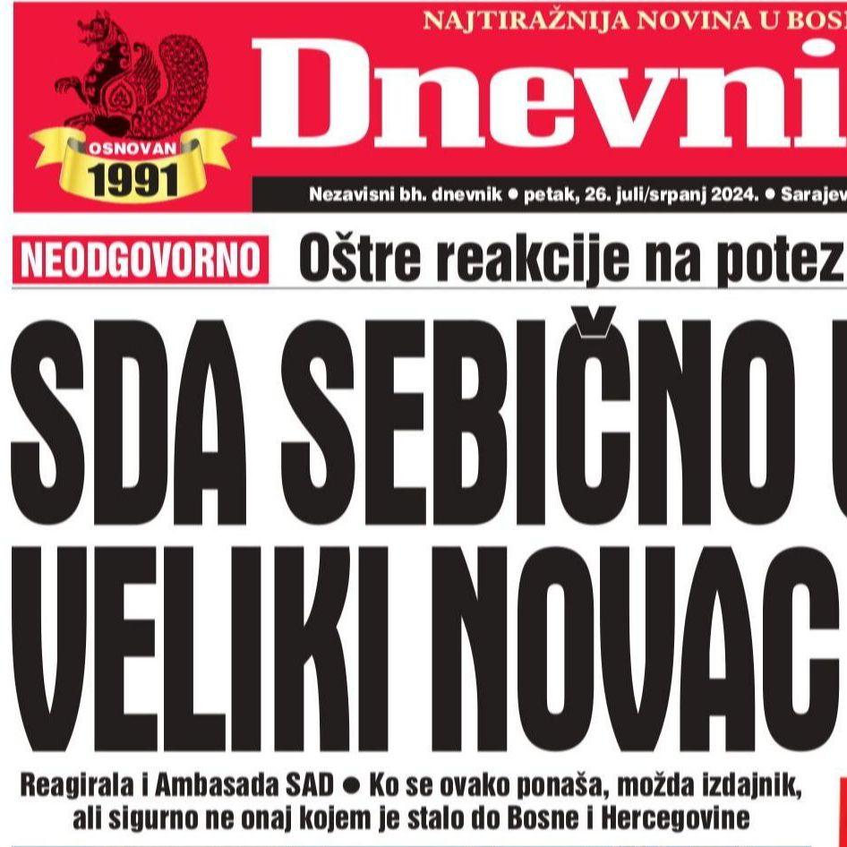 U današnjem "Dnevnom avazu" čitajte: SDA sebično uništila veliki novac i EU put