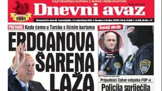 U današnjem "Dnevnom avazu" čitajte: Erdoanova šarena laža