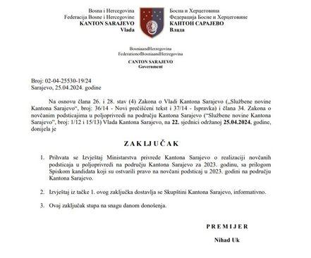 Faksimil zaključka Vlade KS - Avaz