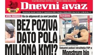 U današnjem izdanju "Dnevnog avaza" čitajte: Bez poziva dato pola miliona KM!?