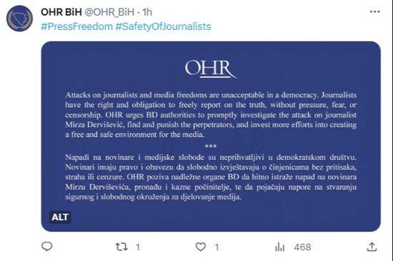 Objava OHR-a na Twitteru - Avaz