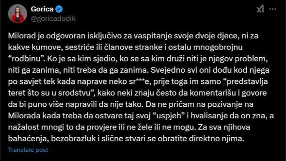 Objava Gorice Dodik - Avaz