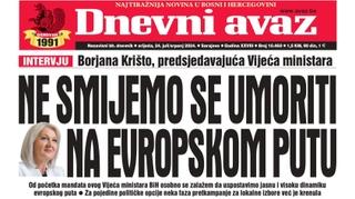 U današnjem "Dnevnom avazu" čitajte: Ne smijemo se umoriti na evropskom putu