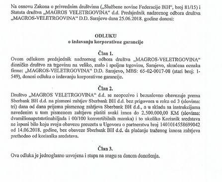 Šta piše u odluci o izdavanju korporativne garancije - Avaz