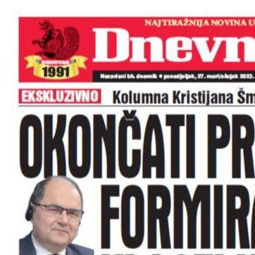 U današnjem "Dnevnom avazu" čitajte: Okončati proces formiranja vlasti u FBiH