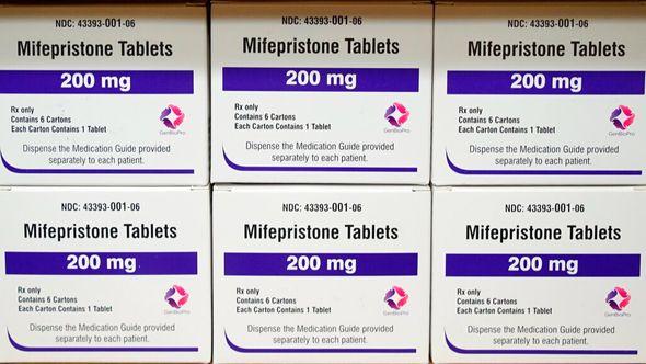  Boxes of the drug mifepristone sit on a shelf at the West Alabama Women's Center in Tuscaloosa, Ala., on March 16, 2022. Lawsuits have been filed in West Virginia and North Carolina challenging the states' restrictions on the use of abortion pills.  - Avaz