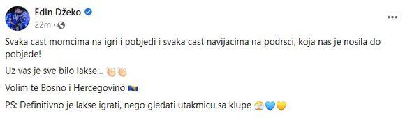 Objava Edina Džeke na Facebooku - Avaz