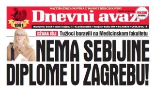 U dvobroju "Dnevnog avaza" čitajte: Nema Sebijine diplome u Zagrebu!