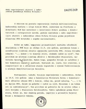  KOS-ovac Muslimović pokazuje licemjerje u depeši koju je potpisao 16. 5. 1993., u kojoj klasičnom zamjenom teza za „omalovažavanje Jovana Divjaka“ optužuje Rifata Bilajca - Avaz