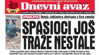 U današnjem "Dnevnom avazu" čitajte sve o potrazi za nestalim u Donjoj Jablanici