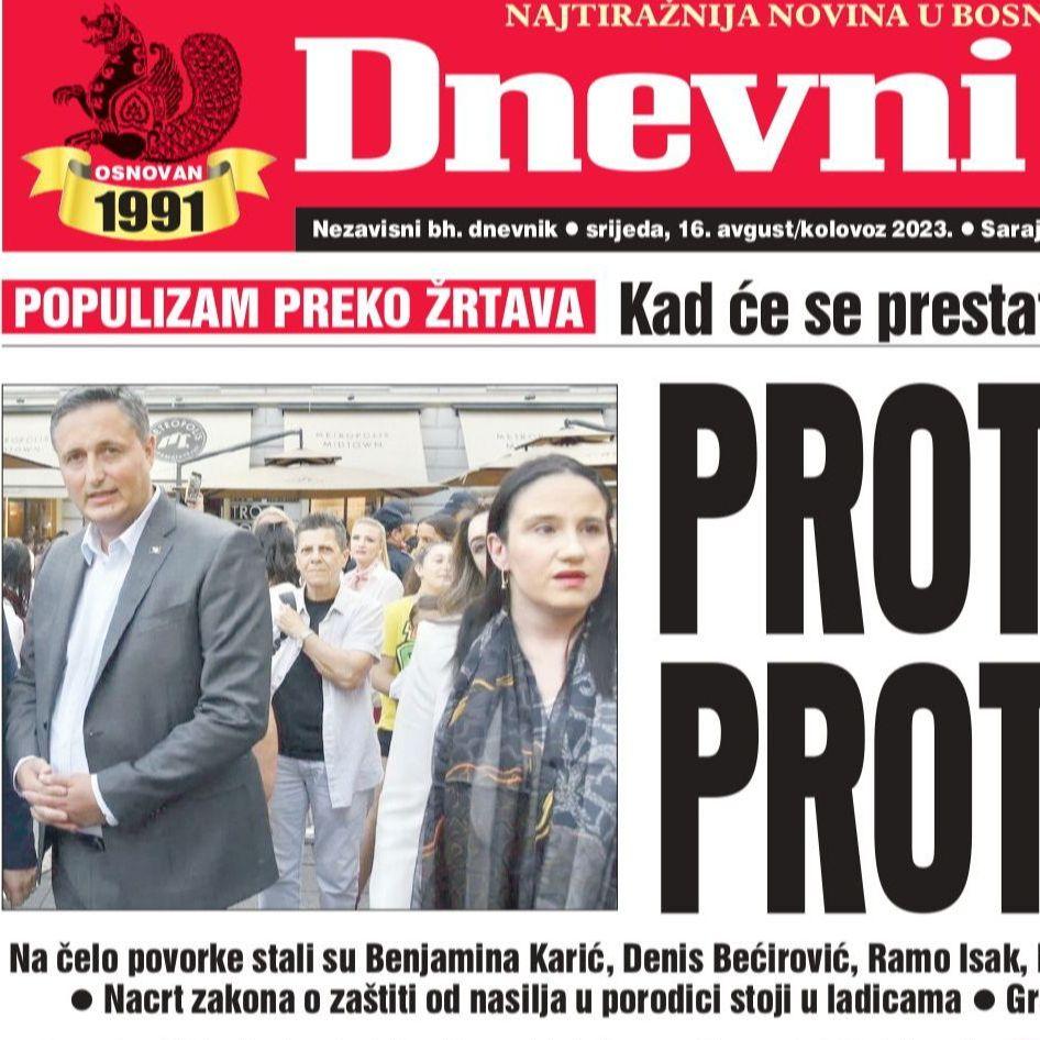 Danas u "Dnevnom avazu" čitajte: Protestuju protiv sebe