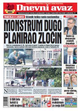 Naslovnica današnjeg "Dnevnog avaza" - Avaz