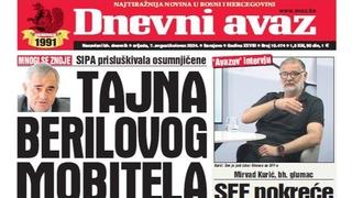 U današnjem "Dnevnom avazu" čitajte: Tajna Berilovog mobitela