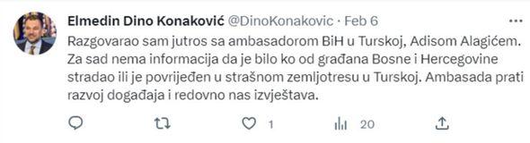 Objava Konakovića na Twitteru - Avaz