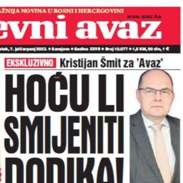 U današnjem "Dnevnom avazu" čitajte: Hoću li smijeniti Dodika! 