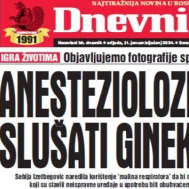 U današnjem "Dnevnom avazu" čitajte: "Malina respiratori" - anesteziolozi morali slušati ginekologa?!