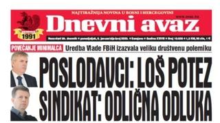 U današnjem "Dnevnom avazu" čitajte kako je odluka Vlade o minimalcu posvađala poslodavce i sindikate