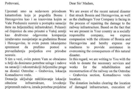 pismo namjere od strane turske kompanije Çengiz İnşaat - Avaz