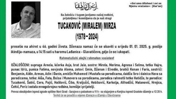 Posmrtnica Mirza Tucaković - Avaz