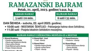 Bajram-namaz na području Medžlisa IZ Mostar klanjat će se u 47 džamija i mesdžida