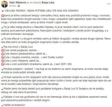 Objava Mijatovića na Facebooku  - Avaz